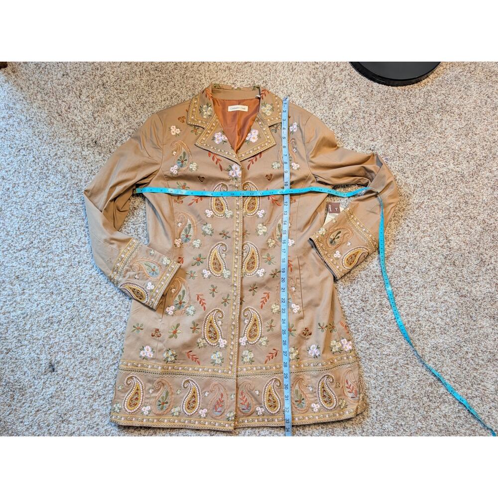 Coldwater Creek Jacket Womens 12 Tan Paisley Floral Embroidered Riding Coat NWT - Picture 6 of 16